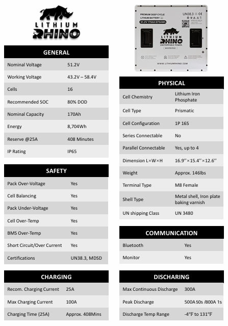 48v 170AH Lithium Rhino 300a BMS Conversion Kit