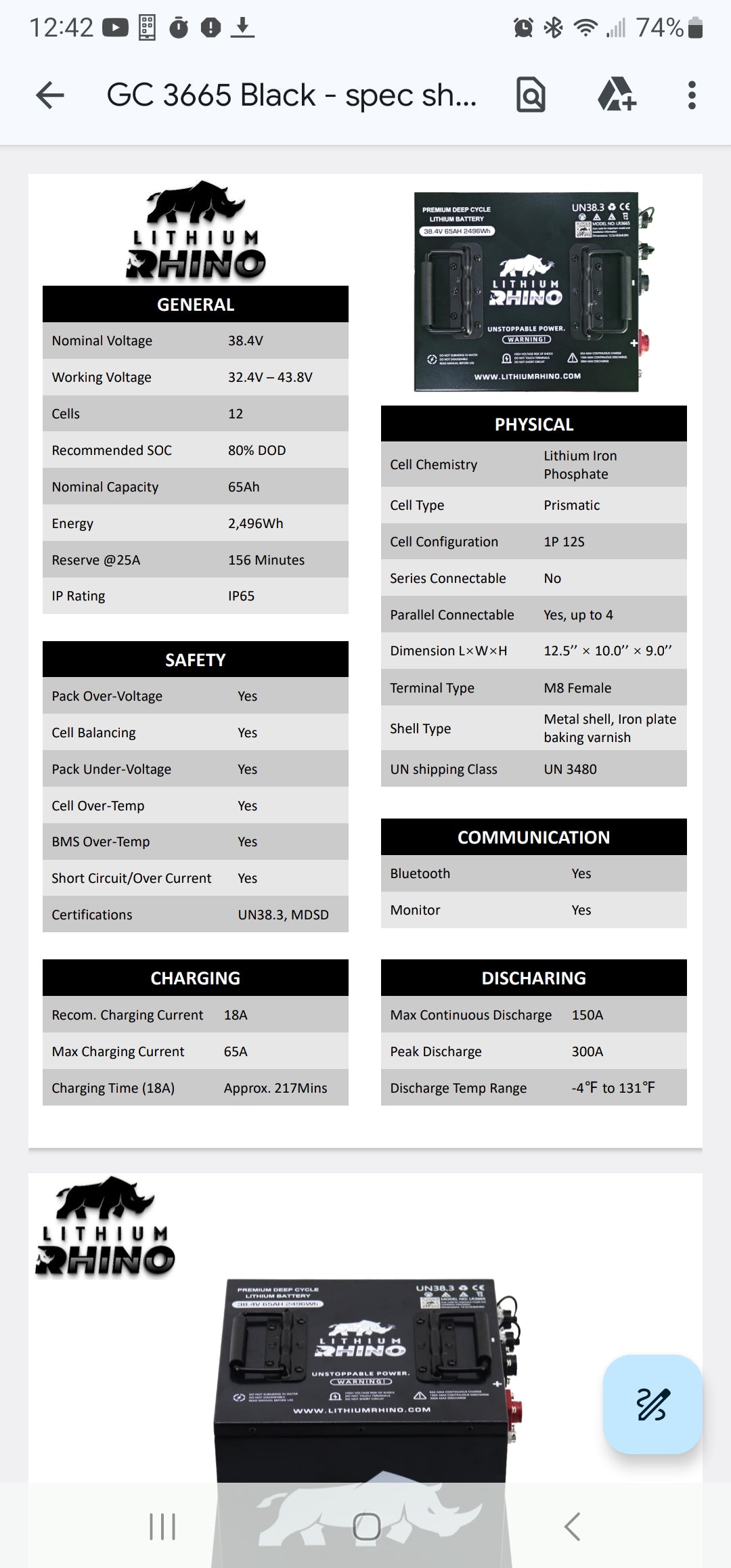 36V 65ah Lithium Rhino Conversion Kit