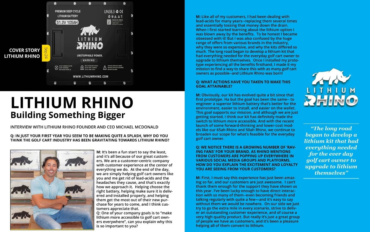 Lithium Rhino in Golf Magazine